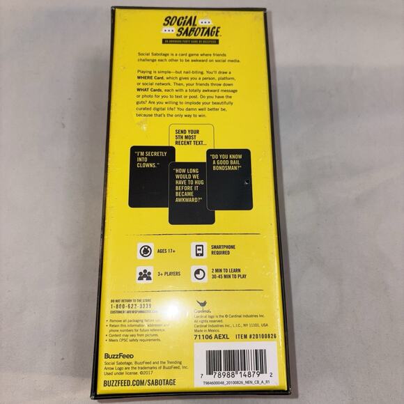Social Sabotage An Awkward Party Game by BuzzFeed Ages 17 & Up Fun Sealed NEW - Picture 4 of 4